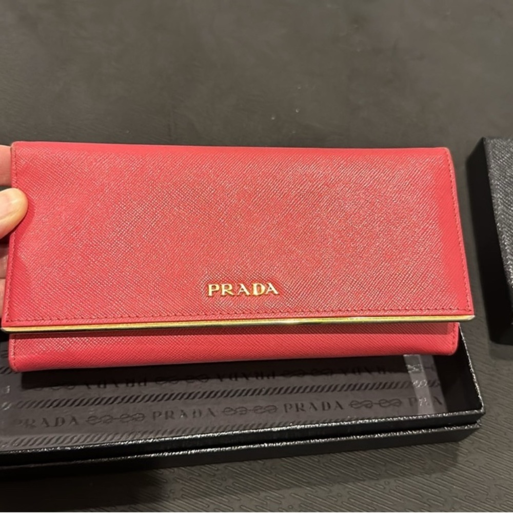 EUC Like New! Coral Pink/Peiona PRADA Saffiano Long Wallet - Picture 2 of 10